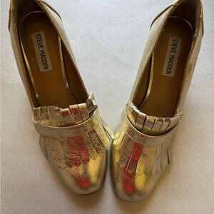 Steve Madden Gold Loafer Platform